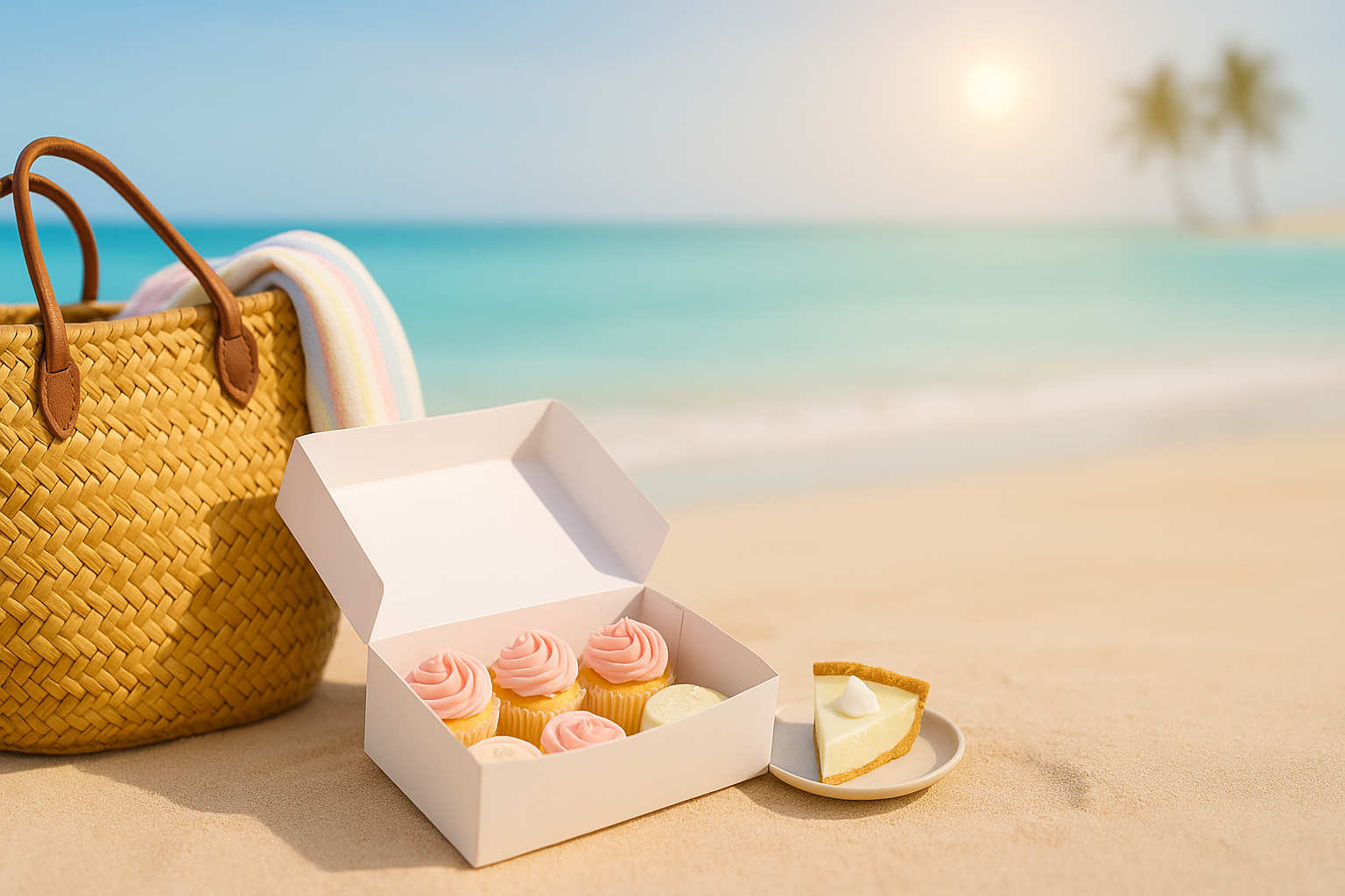 Beach vacation treats - cupcakes and key lime pie on the beach